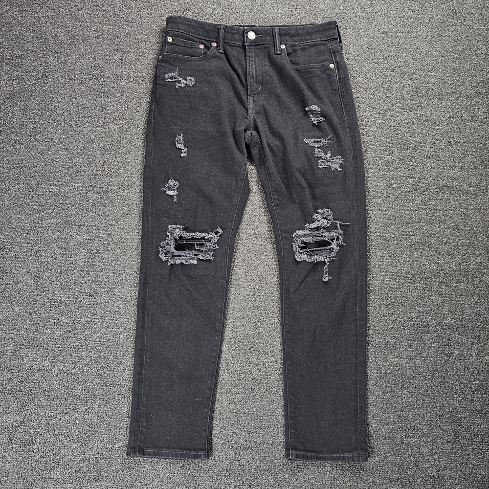 American Eagle Athletic Jeans Mens 30x30‎ Black Cozy Airflex Distressed Ripped